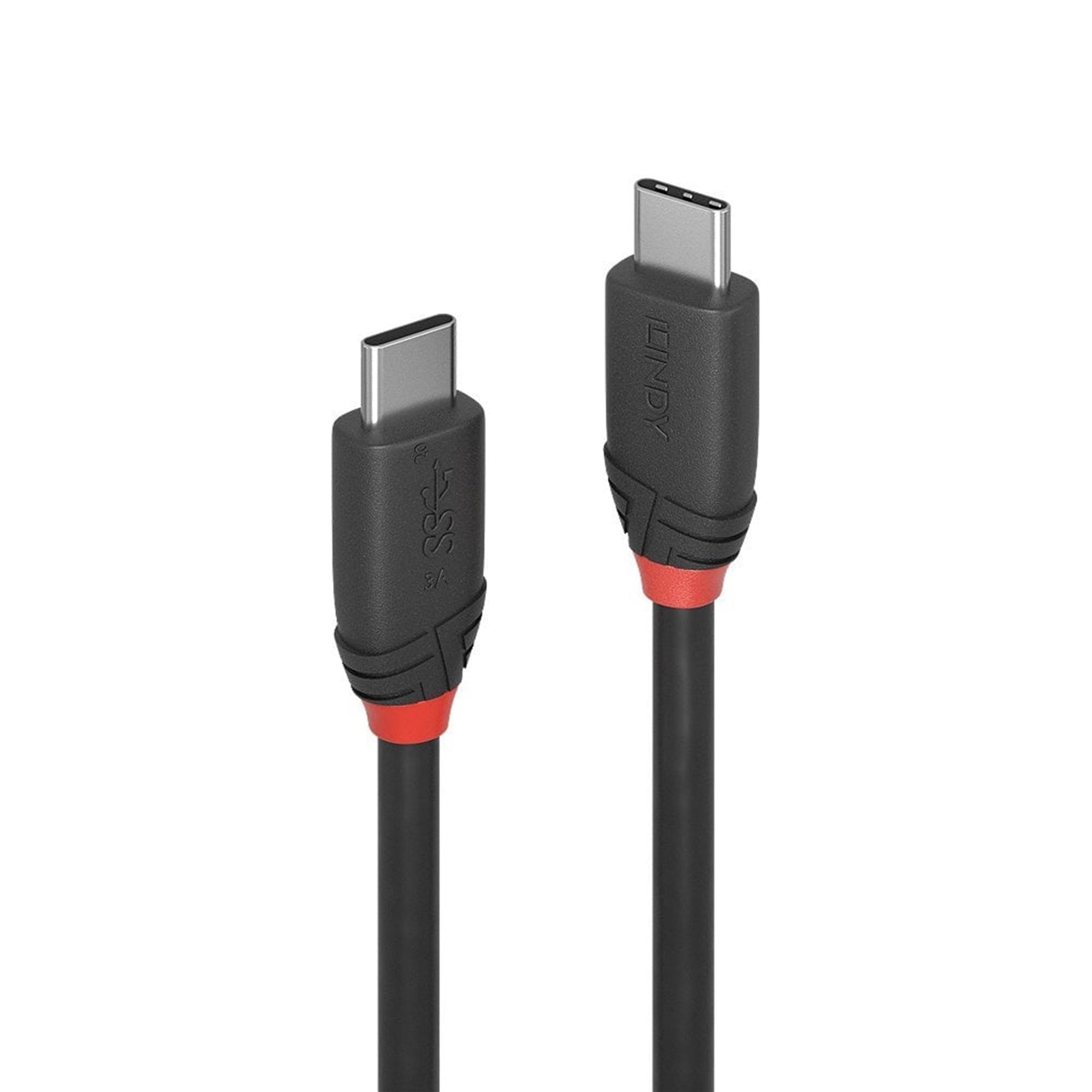 LINDY 36906 Black Line USB Cable, USB 3.2 Type - C (M) to USB 3.2 Type - C (M), 1m, Black & Red, SuperSpeed USB Supports Data Transfer Speeds up to 20Gbps, Robust PVC Housing, Nickel Connectors & Gold Plated Contacts, Retail Polybag Packaging - FIXgenie