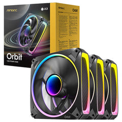 Antec Orbit 120 ARGB 120 mm PWM Fan Triple Pack (MPN: 0-761345-40059-6) - 120 mm x 28 mm, Fluid Dynamic Bearing, 200–2000 RPM, 66.72 CFM, aRGB Lighting, Anti-Vibration Pads