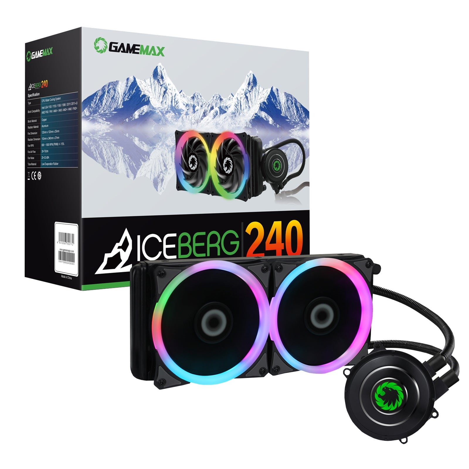 GameMax Iceberg Universal Socket 240mm PWM 1800RPM RGB LED AiO Liquid CPU Cooler