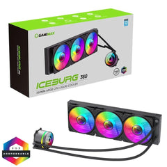 GameMax Iceburg 360mm ARGB Liquid AIO CPU Cooler with Triple 120mm Fans, PWM Control, and RGB Lighting - Compatible with Intel and AMD - FIXgenie
