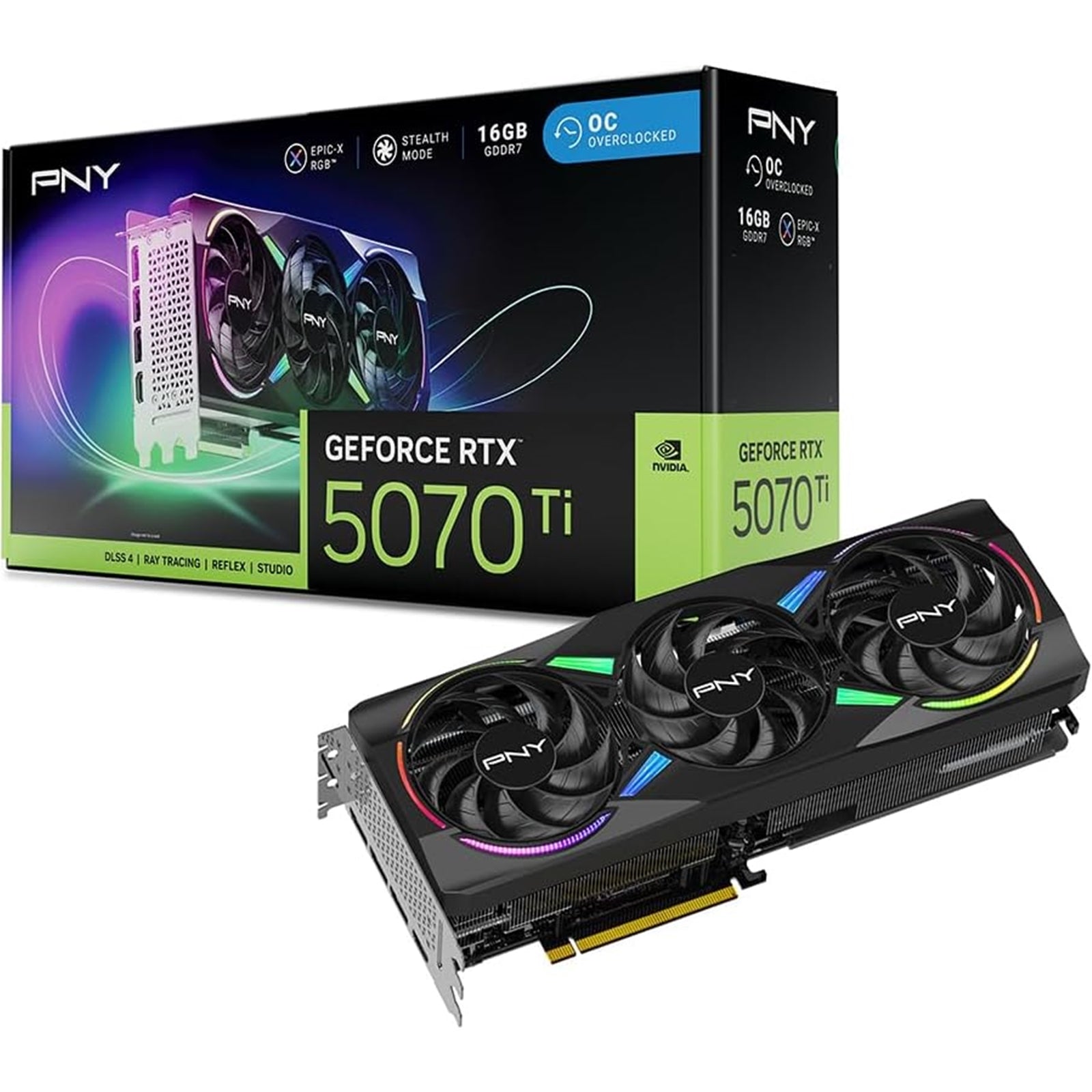 PNY (VCG5070T16TFXXPB1-O) 16GB GeForce RTX 5070 Ti ARGB EPIC-X RGB Overclocked Triple Fan GPU