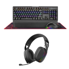Marvo Scorpion CM420 - UK RGB Mechanical Keyboard, Mouse and Mouse Pad with HG9086W Bluetooth and Wired Tri - Mode Connection RGB Stereo Gaming Headphones - FIXgenie