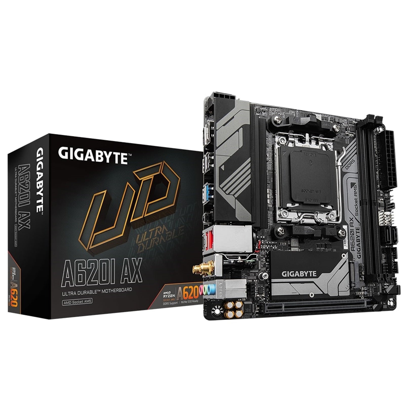 Gigabyte A620I AX (rev. 1.0) AMD5 Socket Motherboard, Mini-ITX, 2x DDR5 Slots, 1x M.2 Socket, 2.5GbE LAN,  1 x Display/1x HDMI Port
