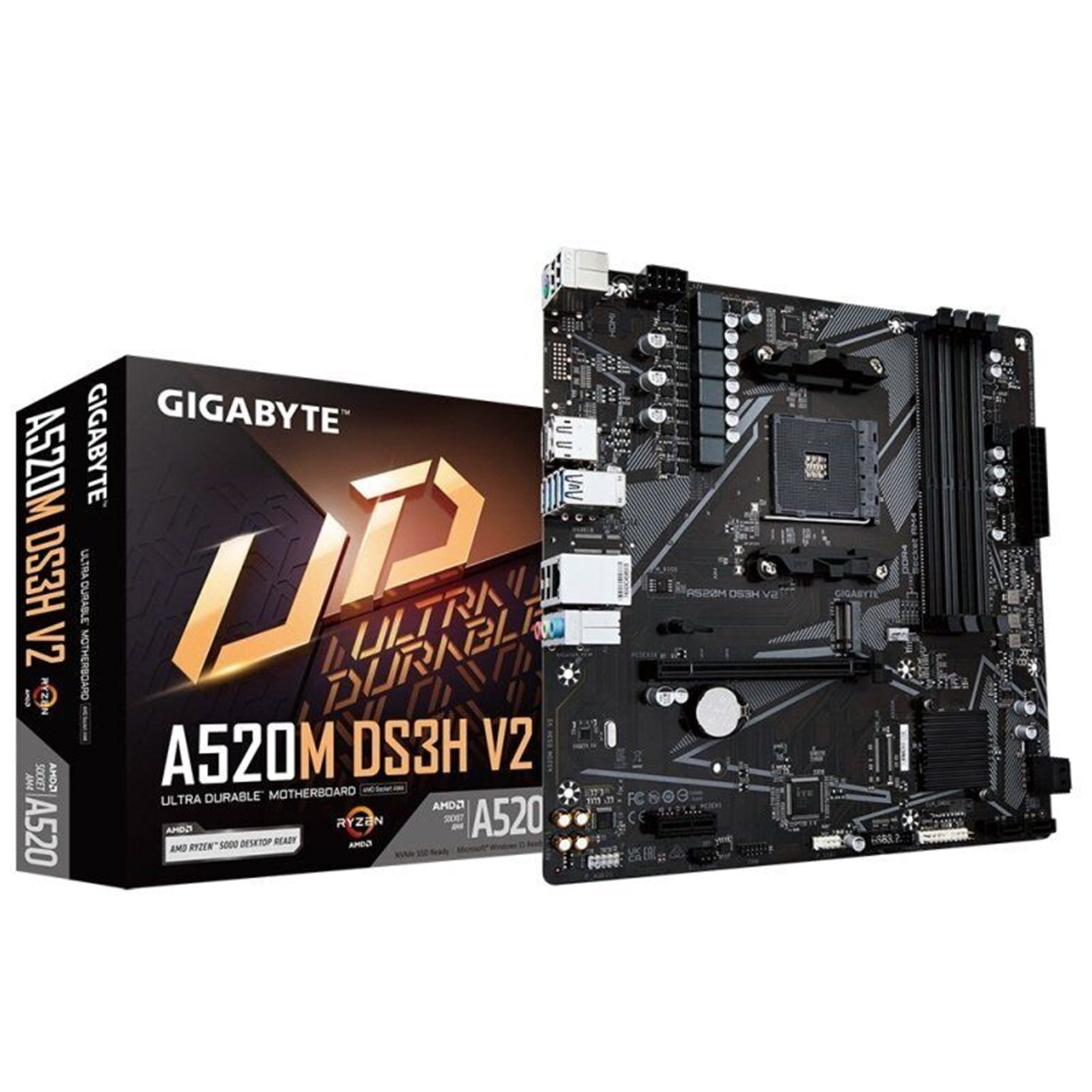 Gigabyte A520M DS3H V2 Ultra Durable AMD AM4 Socket Motherboard, Micro - ATX, 4x DDR4 Slots, 1x M.2 Socket, GbE LAN, 1x DisplayPort / 1x HDMI Port - FIXgenie