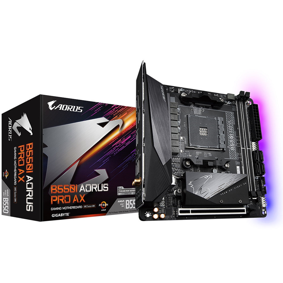 Gigabyte B550I AORUS PRO AX AMD AM4 Socket Motherboard, Mini - ITX, 2x DDR4 Slots, 2x M.2 Sockets, 1x USB - C Port, Fitted I/O Shield, 2.5GbE LAN, Wi - Fi 6, 1x DisplayPorts / 2x HDMI Port - FIXgenie