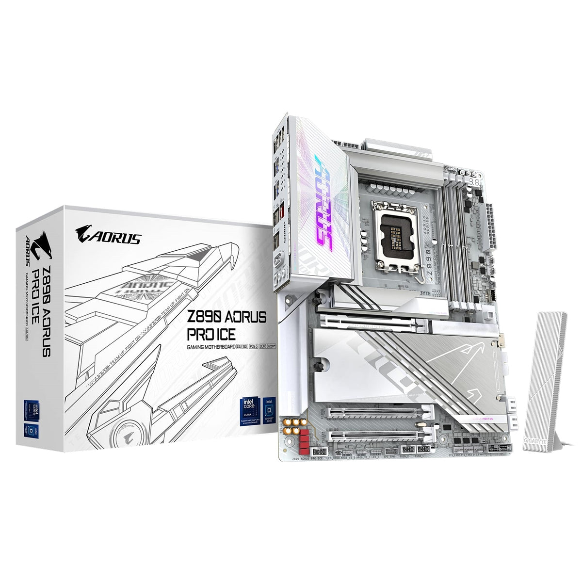 Gigabyte Z890 AORUS PRO ICE Intel 1851 Socket Motherboard, ATX, 4x DDR5 Slots, 5x M.2 Sockets, Fitted I/O Shield, 5GbE LAN, Wi-Fi 7, 2x USB-C (USB4)
