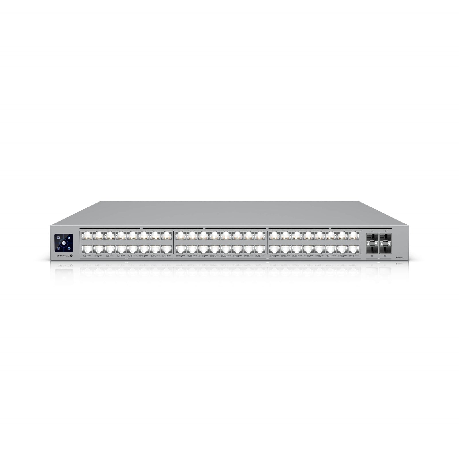 Ubiquiti (USW-Pro-XG-48) Professional-grade, 48-port Layer 3 Etherlighting switch with (32) 10 GbE, (16) 2.5 GbE, and (4) 25G SFP28 ports.
