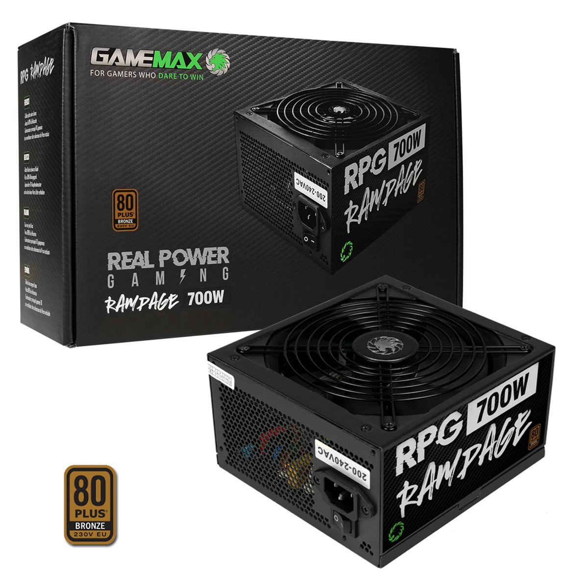 GAMEMAX RPG Rampage 700W PSU, 140mm Ultra Silent Fan, 80 PLUS Bronze, Non Modular, Flat Black Cables, Japanese TK Main Capacitor Fitted - FIXgenie