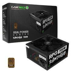 GAMEMAX RPG Rampage 700W PSU, 140mm Ultra Silent Fan, 80 PLUS Bronze, Non Modular, Flat Black Cables, Japanese TK Main Capacitor Fitted - FIXgenie