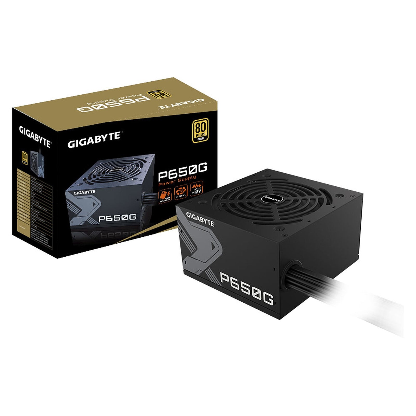 GIGABYTE P650G 650W PSU, 120mm Silent Hydraulic Bearing Fan, 80 PLUS Gold, Non Modular, UK Plug, 100% Japanese Capacitors, Single +12V Rail - FIXgenie